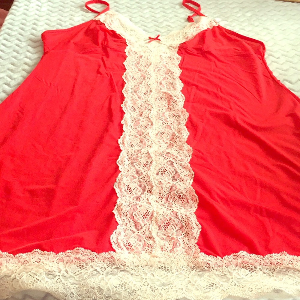 Victoria's Secret Red and White Lace Chemise